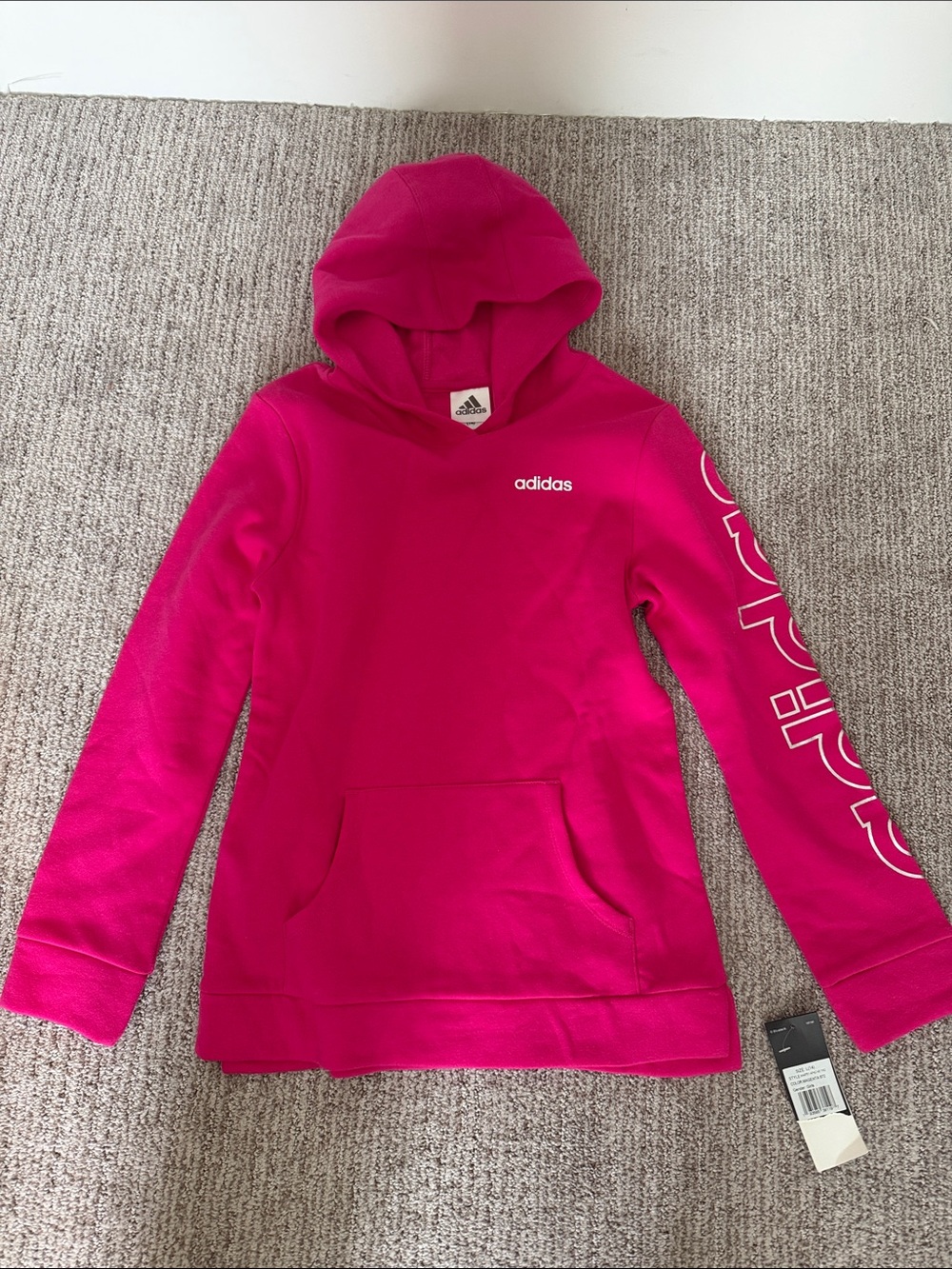 adidas Kids Bright Pink Hooded Pullover Sweatshirt size 14 girls